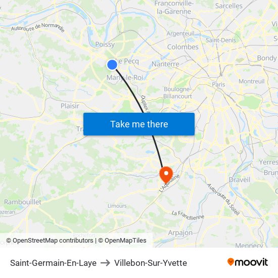 Saint-Germain-En-Laye to Villebon-Sur-Yvette map