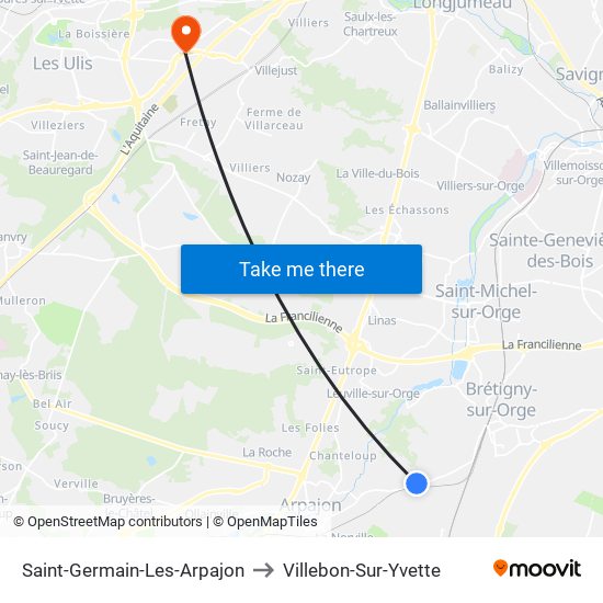 Saint-Germain-Les-Arpajon to Villebon-Sur-Yvette map