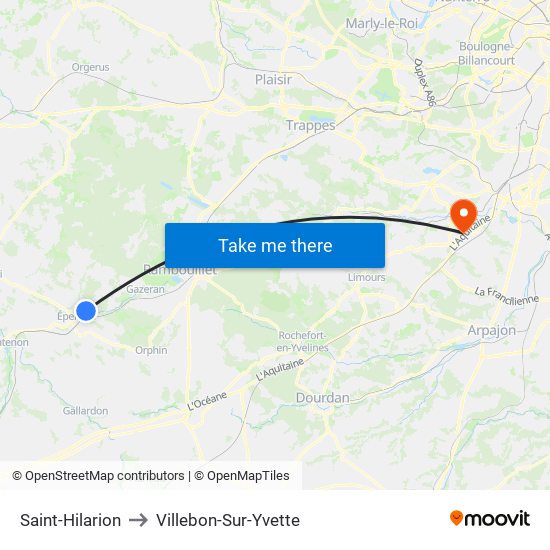 Saint-Hilarion to Villebon-Sur-Yvette map