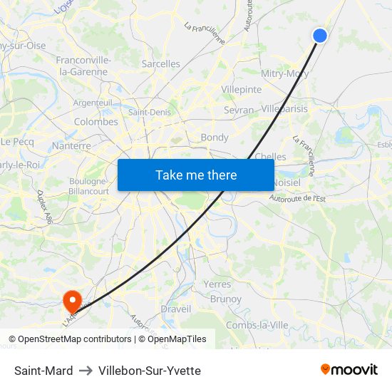 Saint-Mard to Villebon-Sur-Yvette map