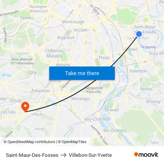 Saint-Maur-Des-Fosses to Villebon-Sur-Yvette map