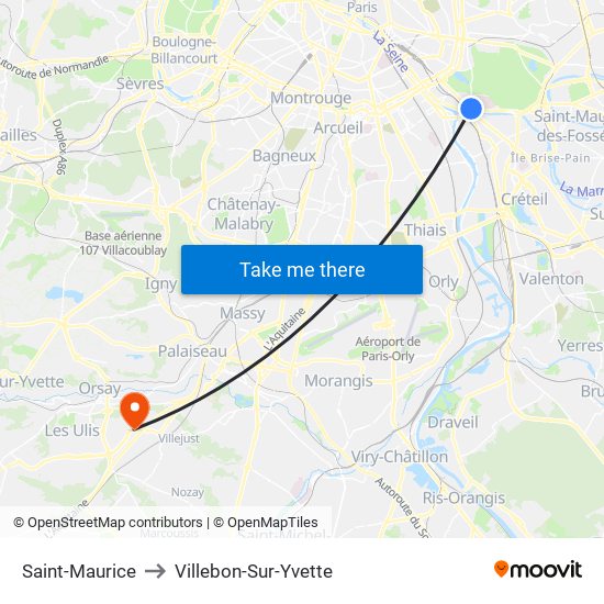 Saint-Maurice to Villebon-Sur-Yvette map