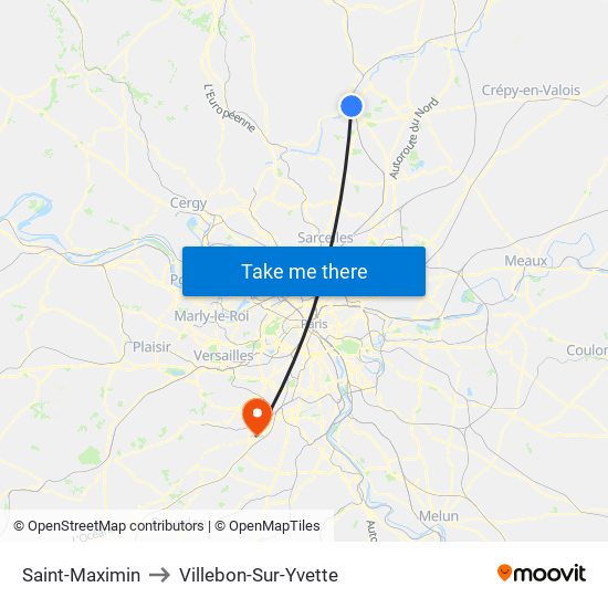 Saint-Maximin to Villebon-Sur-Yvette map