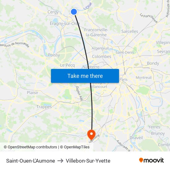Saint-Ouen-L'Aumone to Villebon-Sur-Yvette map