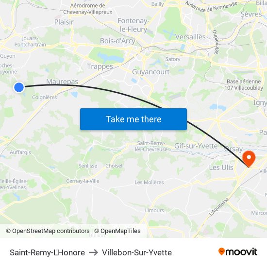 Saint-Remy-L'Honore to Villebon-Sur-Yvette map