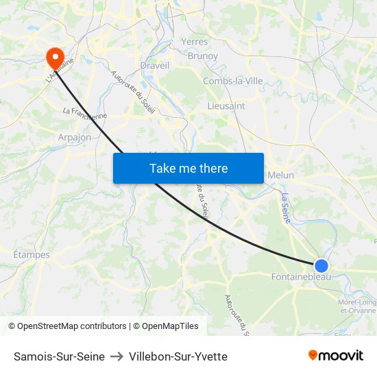 Samois-Sur-Seine to Villebon-Sur-Yvette map