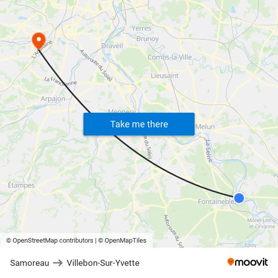 Samoreau to Villebon-Sur-Yvette map