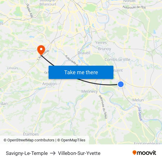 Savigny-Le-Temple to Villebon-Sur-Yvette map