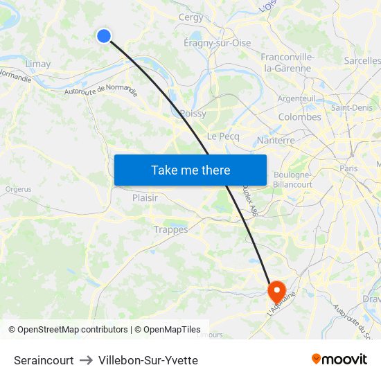 Seraincourt to Villebon-Sur-Yvette map