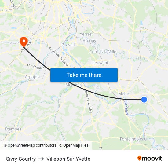 Sivry-Courtry to Villebon-Sur-Yvette map