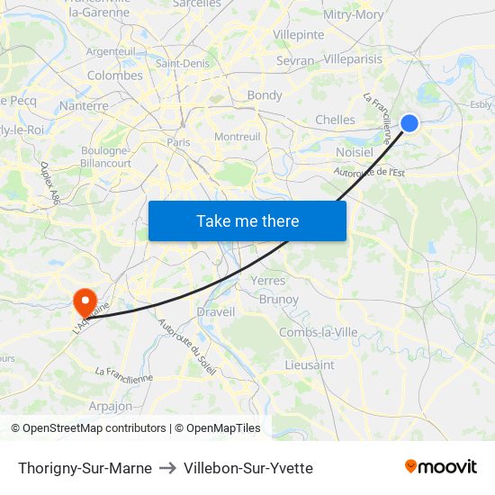 Thorigny-Sur-Marne to Villebon-Sur-Yvette map