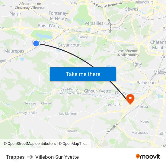 Trappes to Villebon-Sur-Yvette map