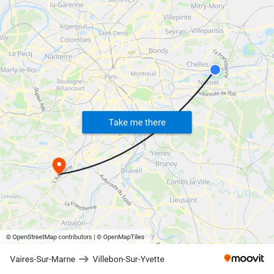 Vaires-Sur-Marne to Villebon-Sur-Yvette map