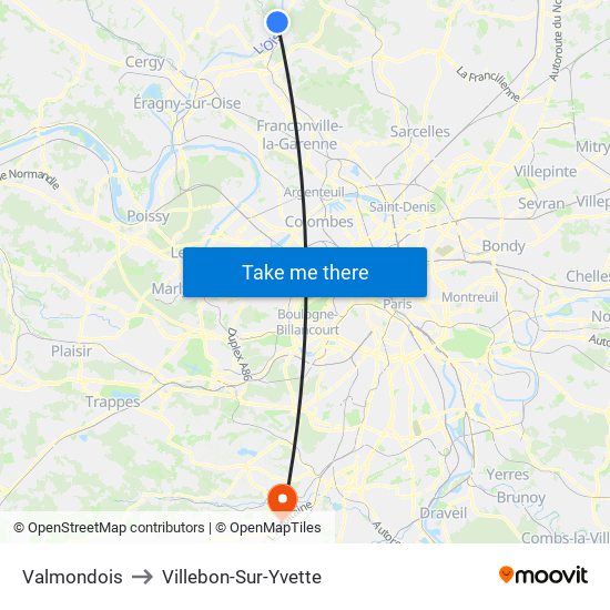 Valmondois to Villebon-Sur-Yvette map
