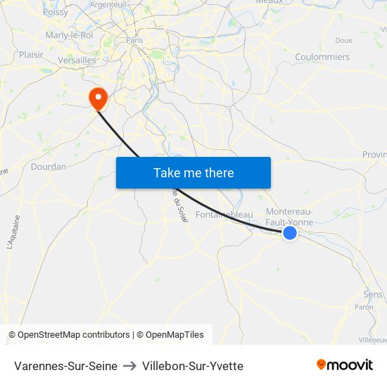Varennes-Sur-Seine to Villebon-Sur-Yvette map