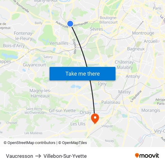 Vaucresson to Villebon-Sur-Yvette map