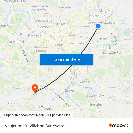 Vaujours to Villebon-Sur-Yvette map