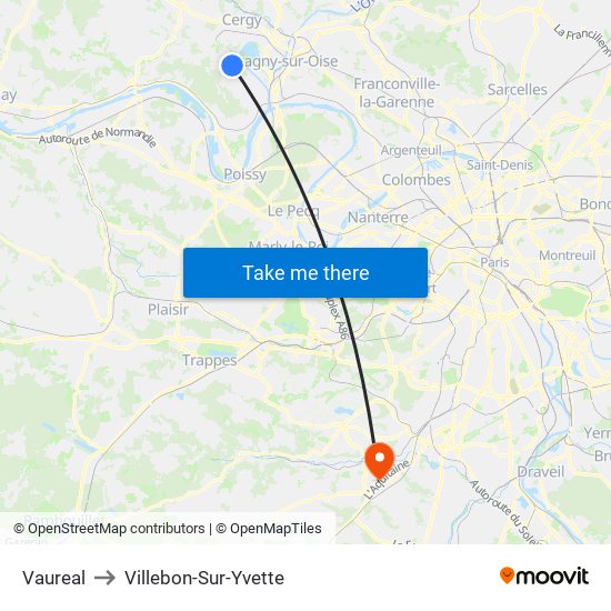 Vaureal to Villebon-Sur-Yvette map