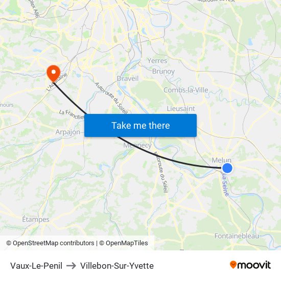 Vaux-Le-Penil to Villebon-Sur-Yvette map
