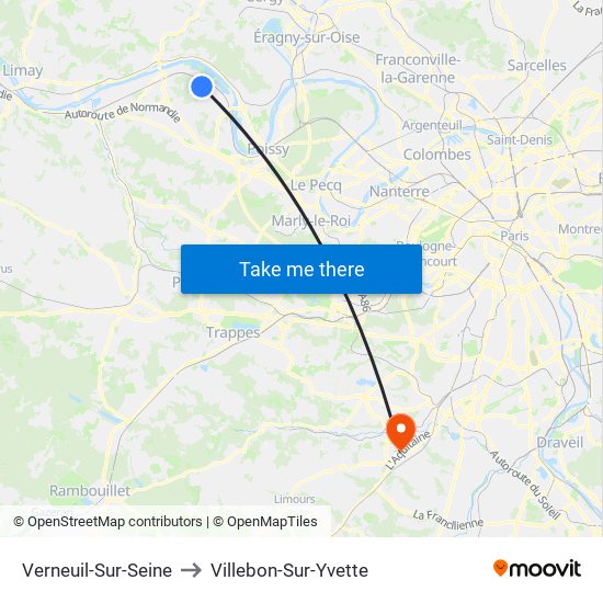 Verneuil-Sur-Seine to Villebon-Sur-Yvette map