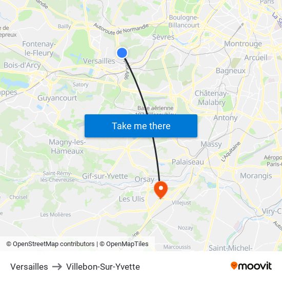 Versailles to Villebon-Sur-Yvette map