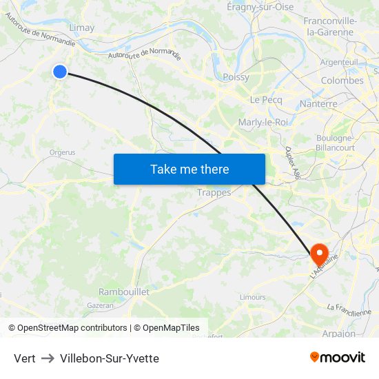 Vert to Villebon-Sur-Yvette map