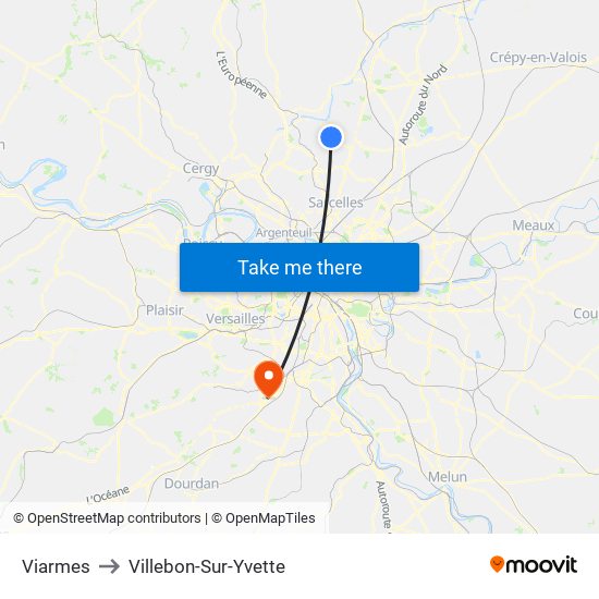 Viarmes to Villebon-Sur-Yvette map