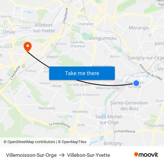 Villemoisson-Sur-Orge to Villebon-Sur-Yvette map