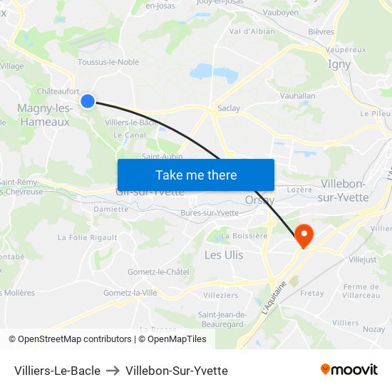 Villiers-Le-Bacle to Villebon-Sur-Yvette map