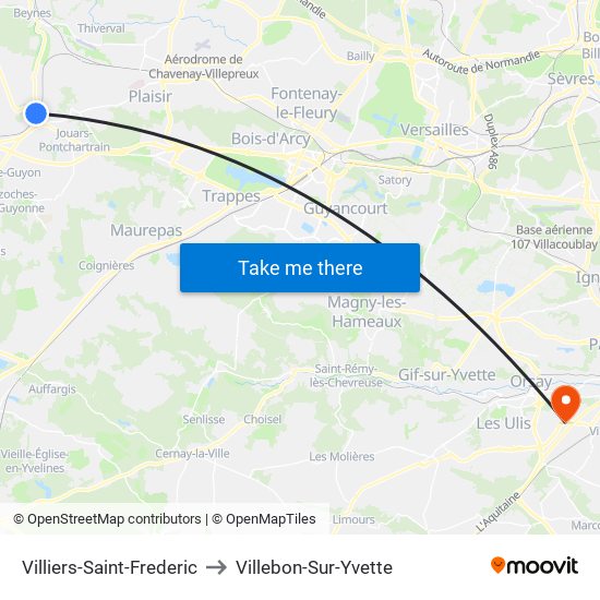 Villiers-Saint-Frederic to Villebon-Sur-Yvette map