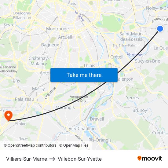 Villiers-Sur-Marne to Villebon-Sur-Yvette map