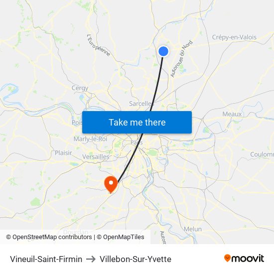 Vineuil-Saint-Firmin to Villebon-Sur-Yvette map
