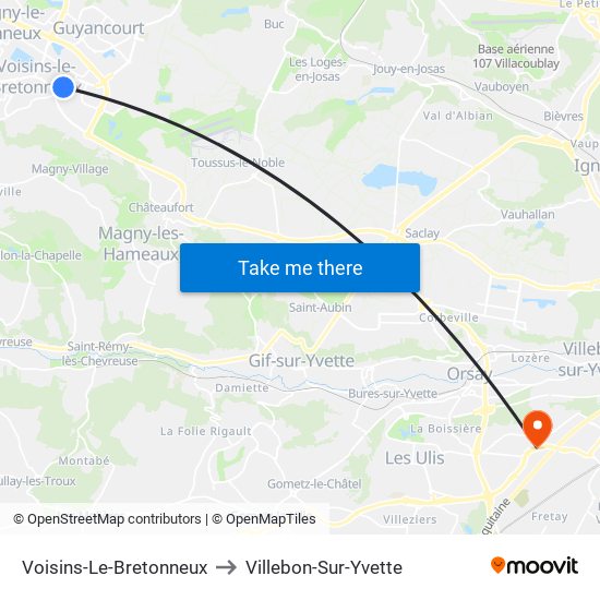 Voisins-Le-Bretonneux to Villebon-Sur-Yvette map