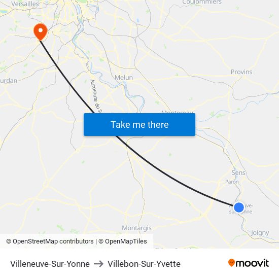 Villeneuve-Sur-Yonne to Villebon-Sur-Yvette map