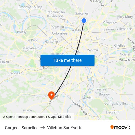 Garges - Sarcelles to Villebon-Sur-Yvette map