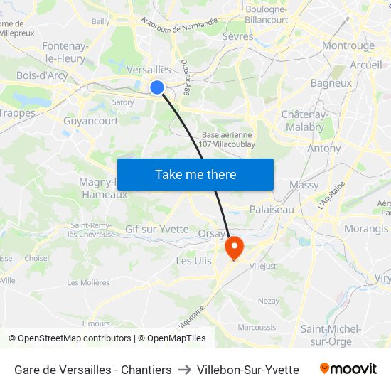 Gare de Versailles - Chantiers to Villebon-Sur-Yvette map