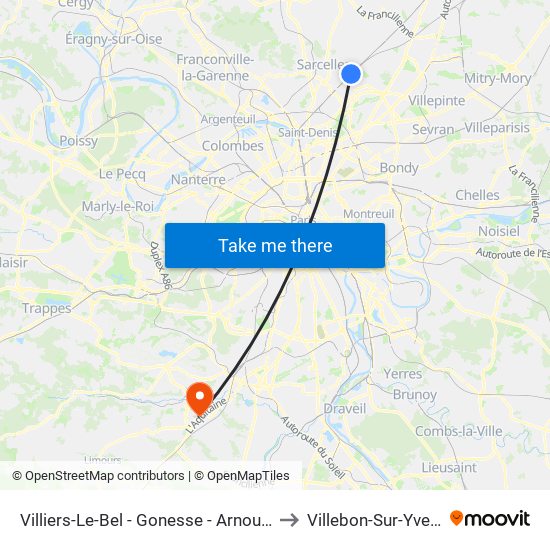 Villiers-Le-Bel - Gonesse - Arnouville to Villebon-Sur-Yvette map