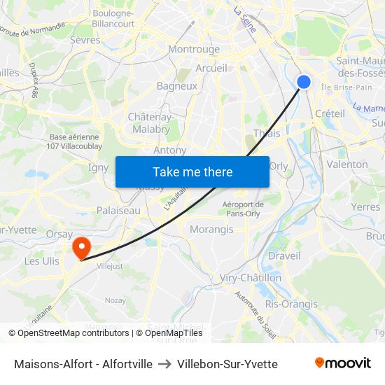 Maisons-Alfort - Alfortville to Villebon-Sur-Yvette map