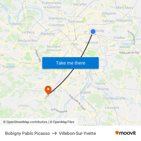 Bobigny Pablo Picasso to Villebon-Sur-Yvette map
