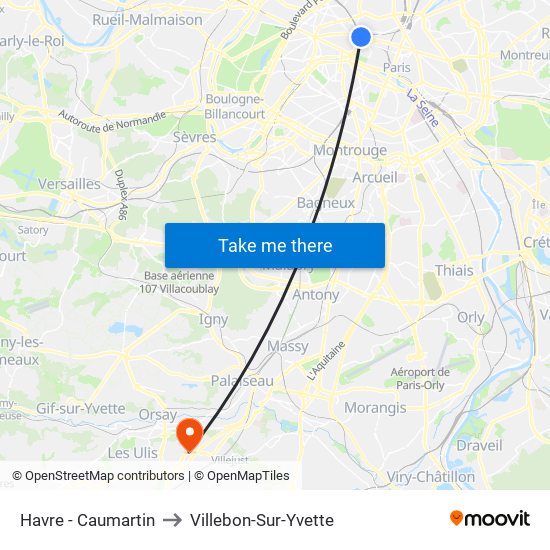 Havre - Caumartin to Villebon-Sur-Yvette map