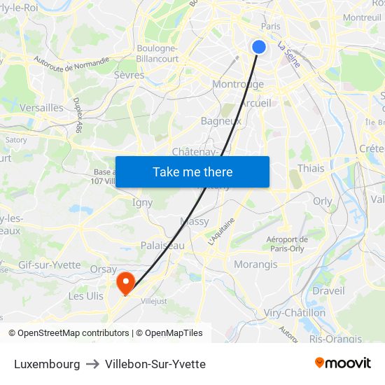 Luxembourg to Villebon-Sur-Yvette map