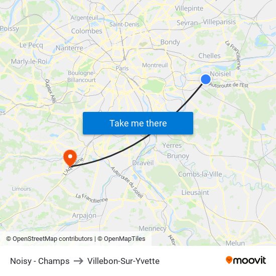 Noisy - Champs to Villebon-Sur-Yvette map