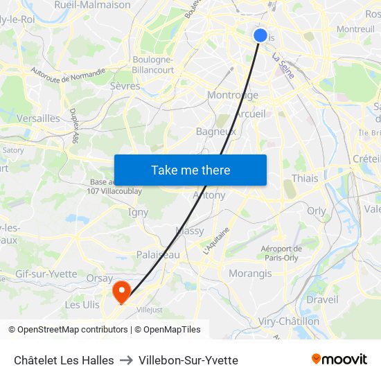 Châtelet Les Halles to Villebon-Sur-Yvette map