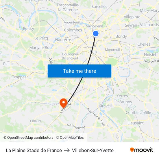 La Plaine Stade de France to Villebon-Sur-Yvette map