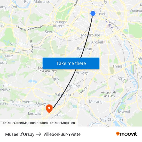 Musée D'Orsay to Villebon-Sur-Yvette map