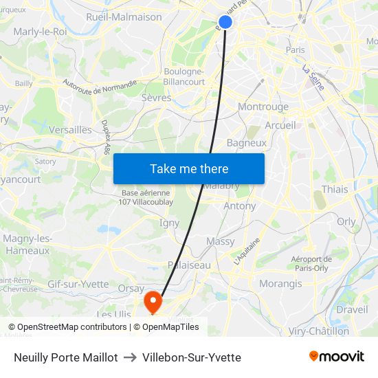 Neuilly Porte Maillot to Villebon-Sur-Yvette map