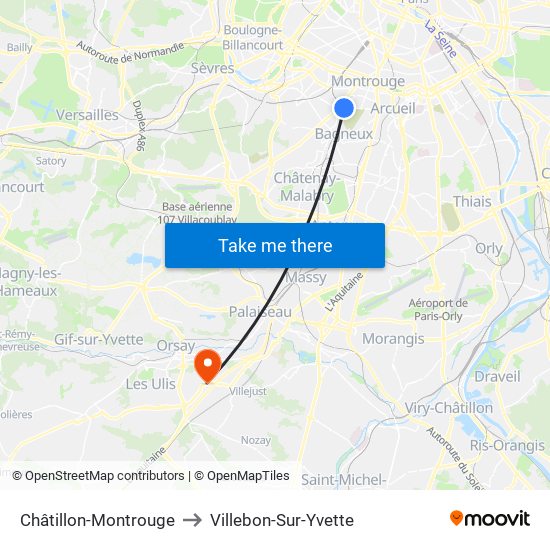 Châtillon-Montrouge to Villebon-Sur-Yvette map
