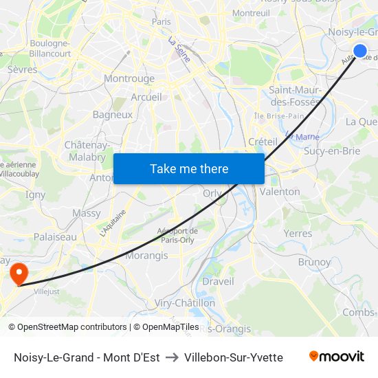 Noisy-Le-Grand - Mont D'Est to Villebon-Sur-Yvette map