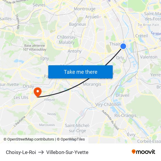 Choisy-Le-Roi to Villebon-Sur-Yvette map