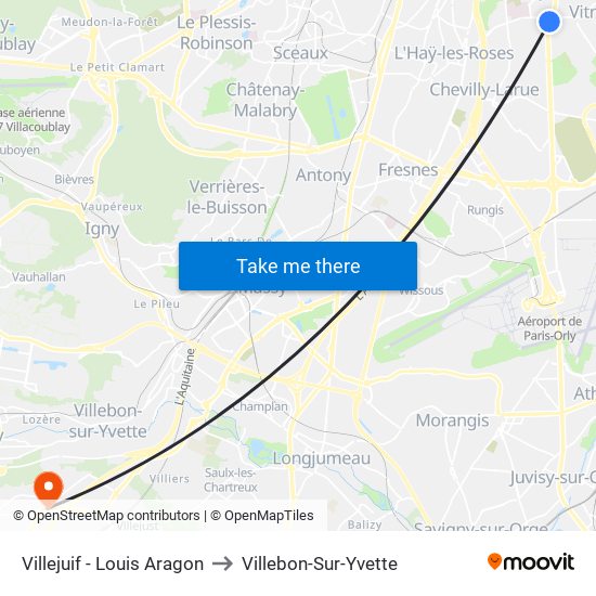 Villejuif - Louis Aragon to Villebon-Sur-Yvette map